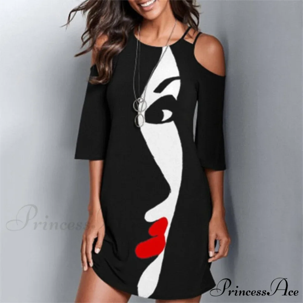 Round Neck Mask Printed Mini Dress - Image 2