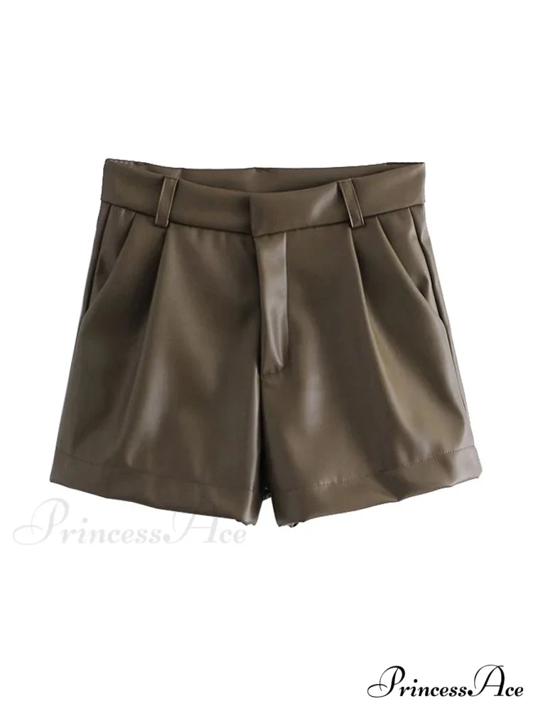 Chic Fashion Side Pockets Faux Leather Shorts - Image 2