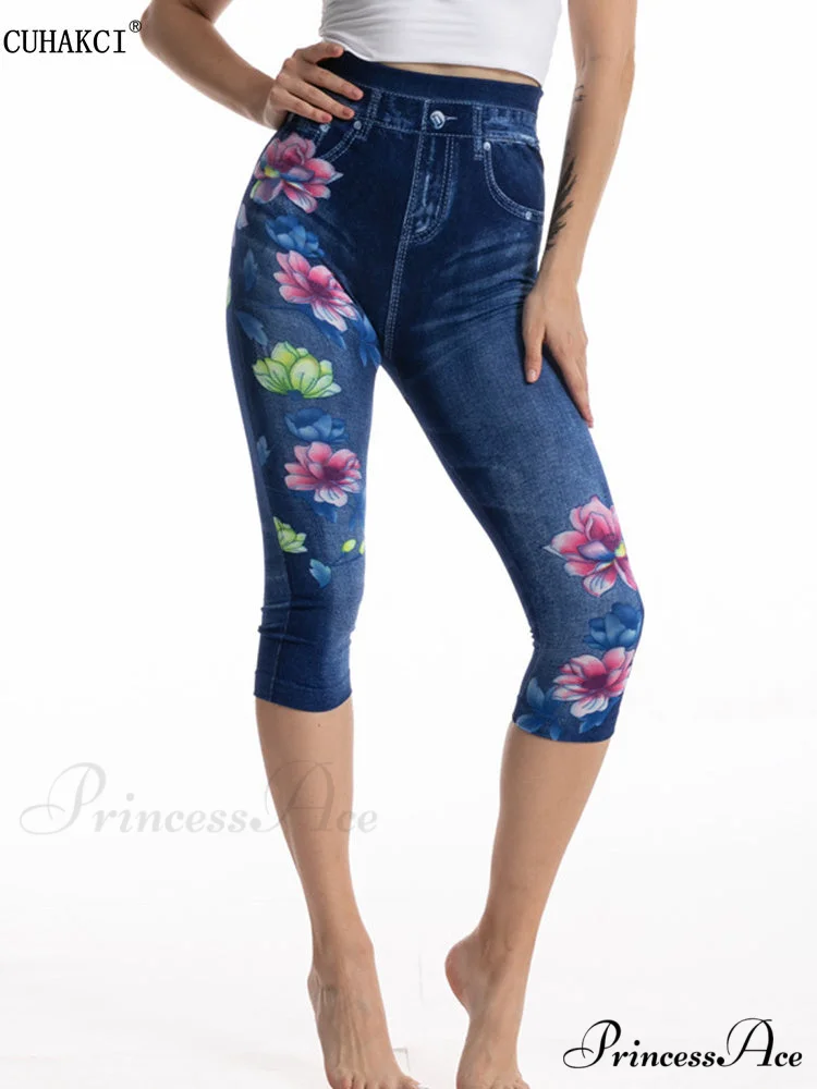 Push Up Flower Printed Capri Pants - Image 7
