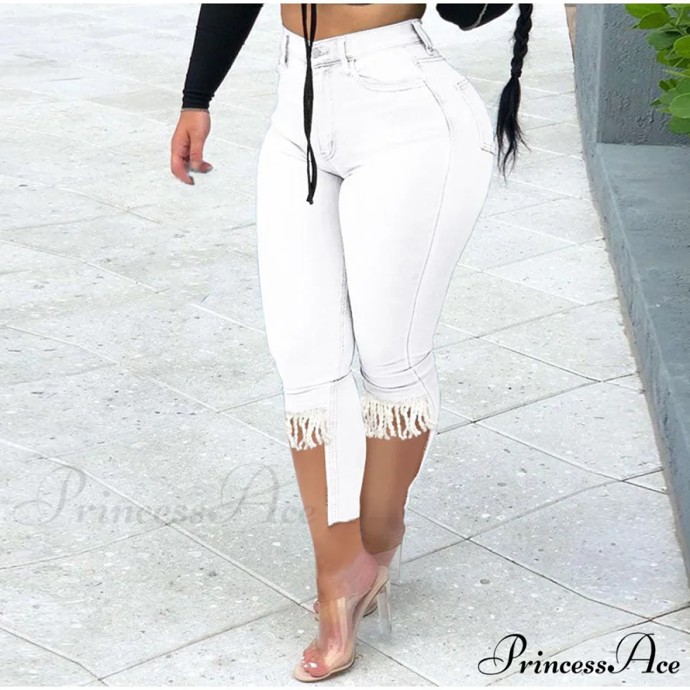 Plus Size Tassel Patchwork Vintage Stretchy Capris - Image 3