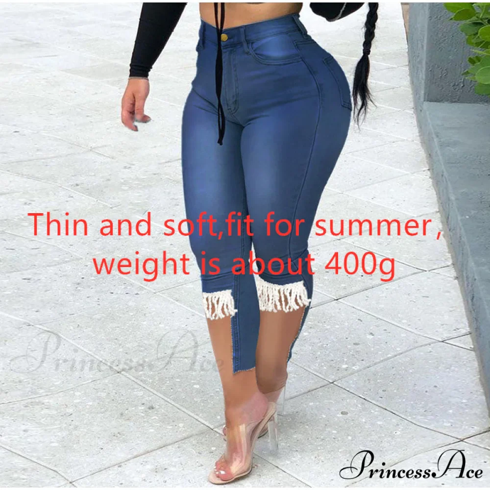 Plus Size Tassel Patchwork Vintage Stretchy Capris - Image 5