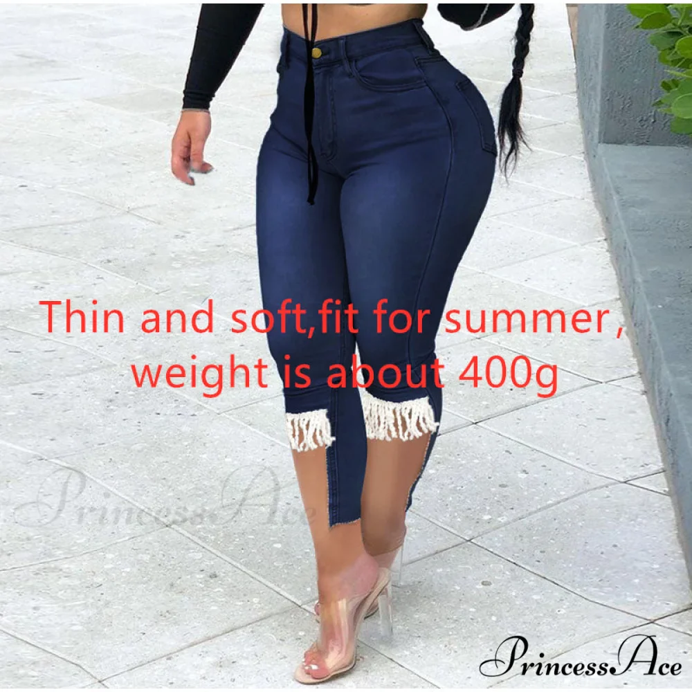 Plus Size Tassel Patchwork Vintage Stretchy Capris - Image 6