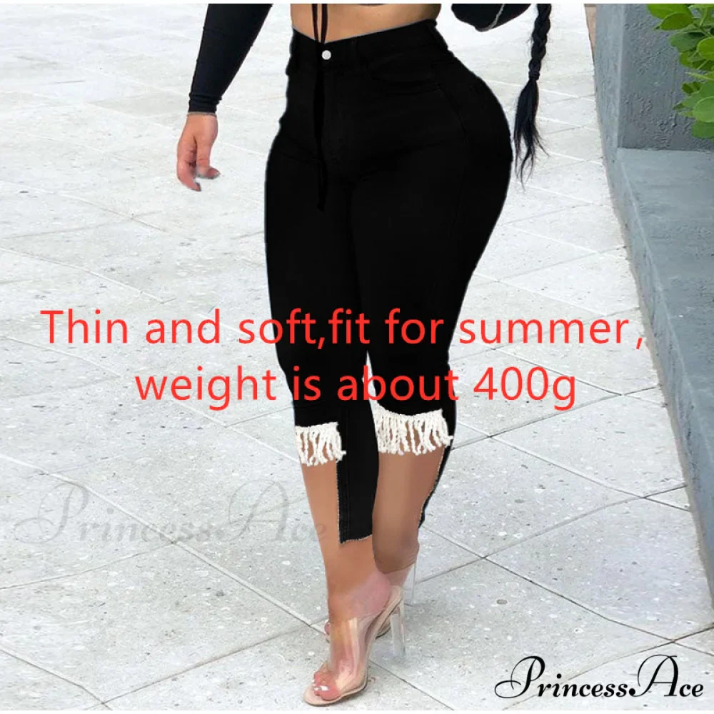 Plus Size Tassel Patchwork Vintage Stretchy Capris - Image 8