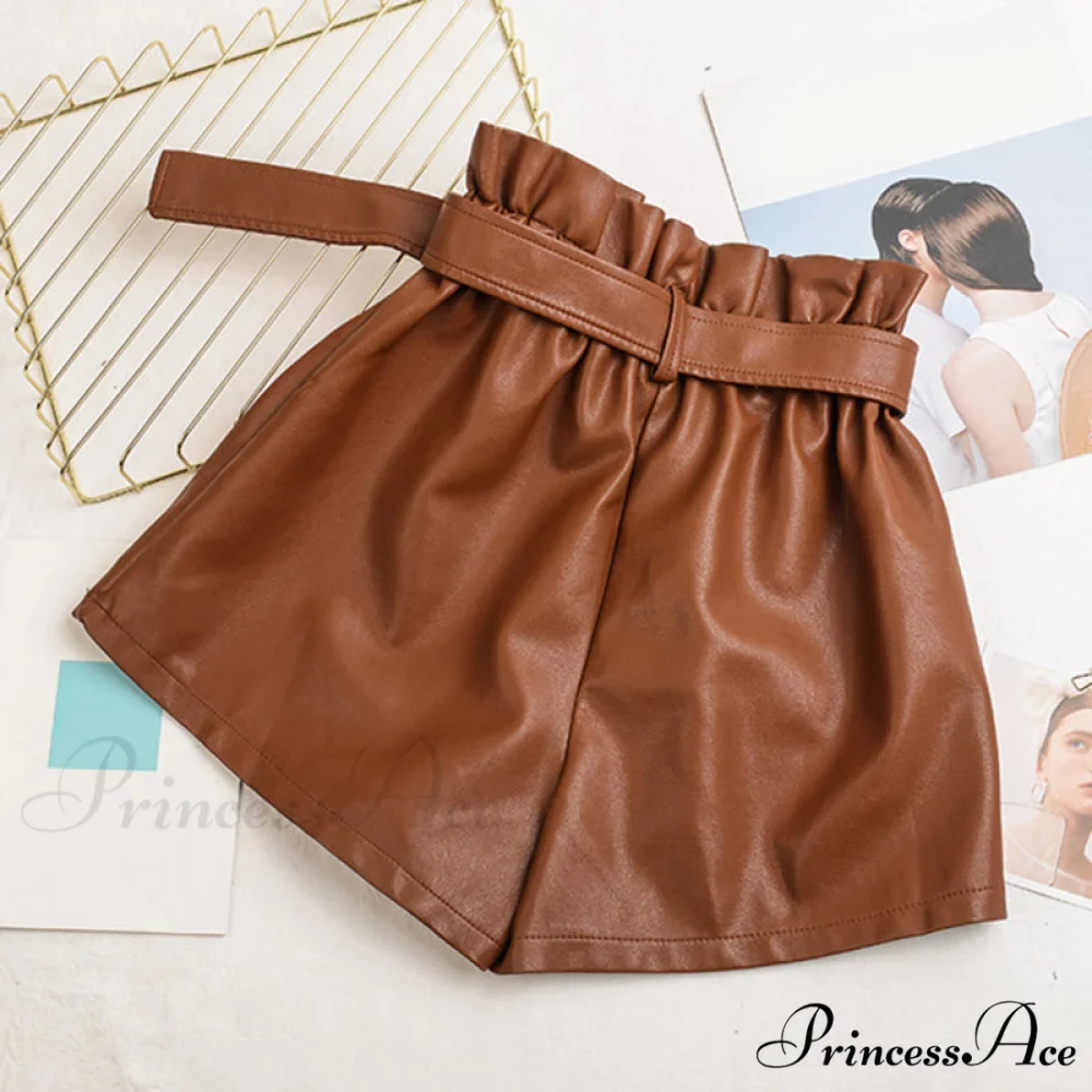 Vintage High Waist Faux Leather Shorts - Image 2