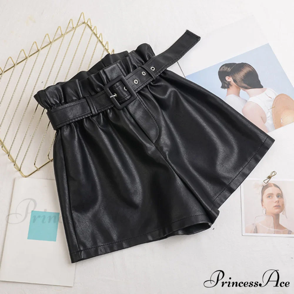 Vintage High Waist Faux Leather Shorts - Image 3