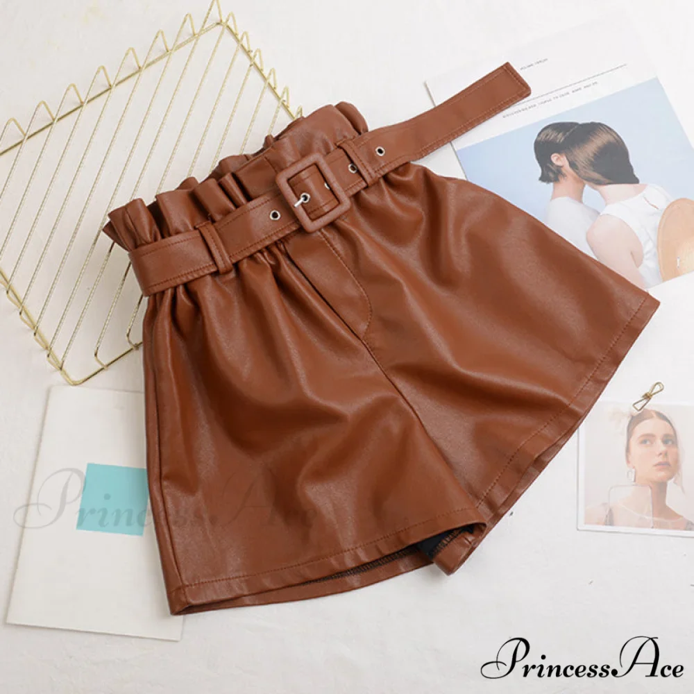 Vintage High Waist Faux Leather Shorts - Image 4