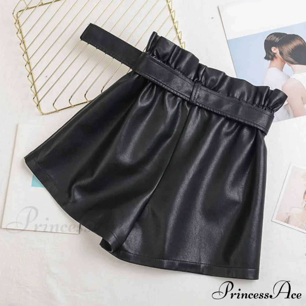 Vintage High Waist Faux Leather Shorts - Image 5