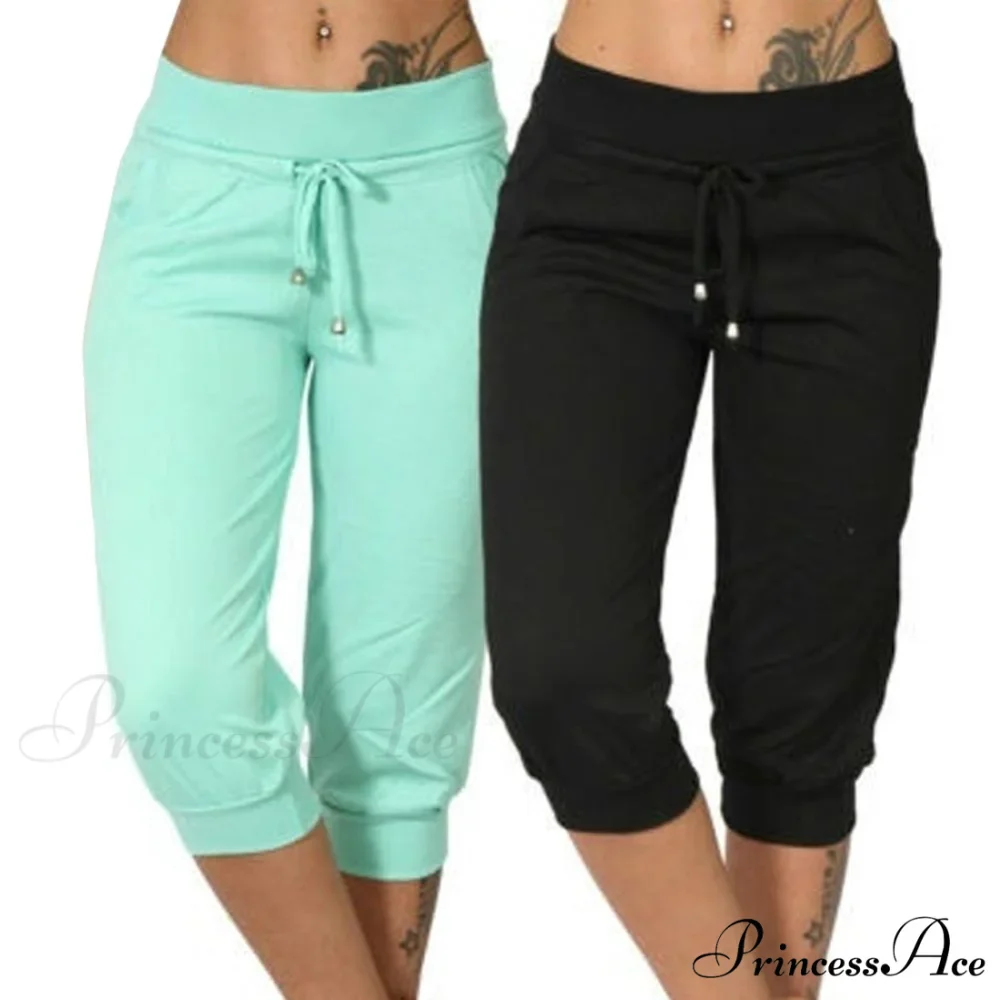 Casual Solid Color Low Rise Capri Pants - Image 2