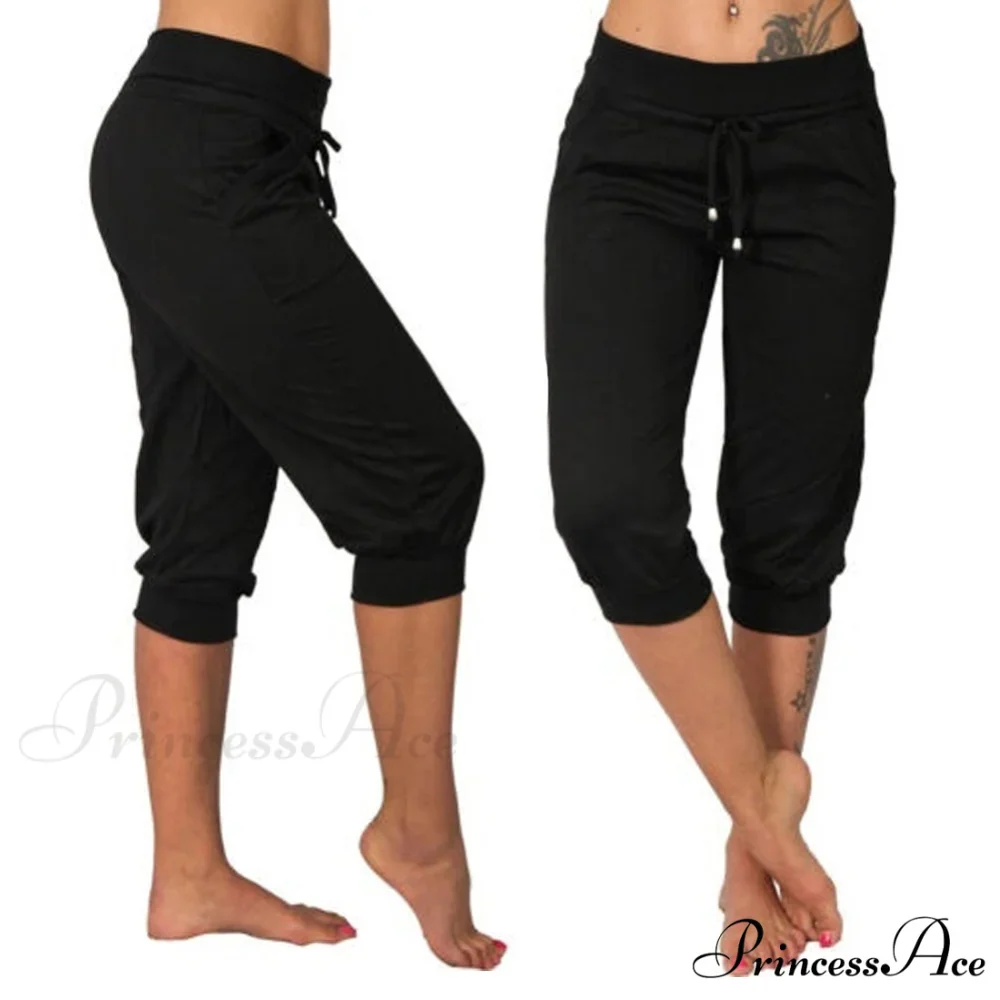 Casual Solid Color Low Rise Capri Pants - Image 3