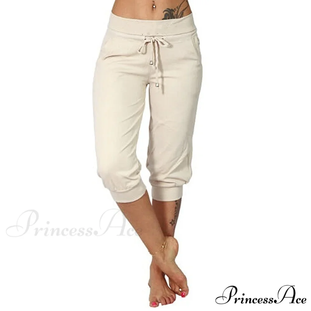 Casual Solid Color Low Rise Capri Pants - Image 9