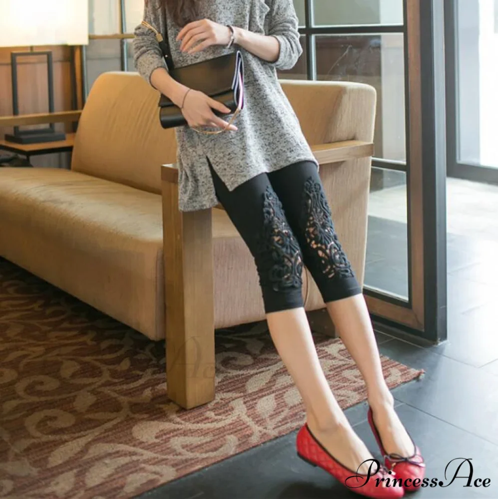 Hollow Lace Stretch Leggings - Image 12