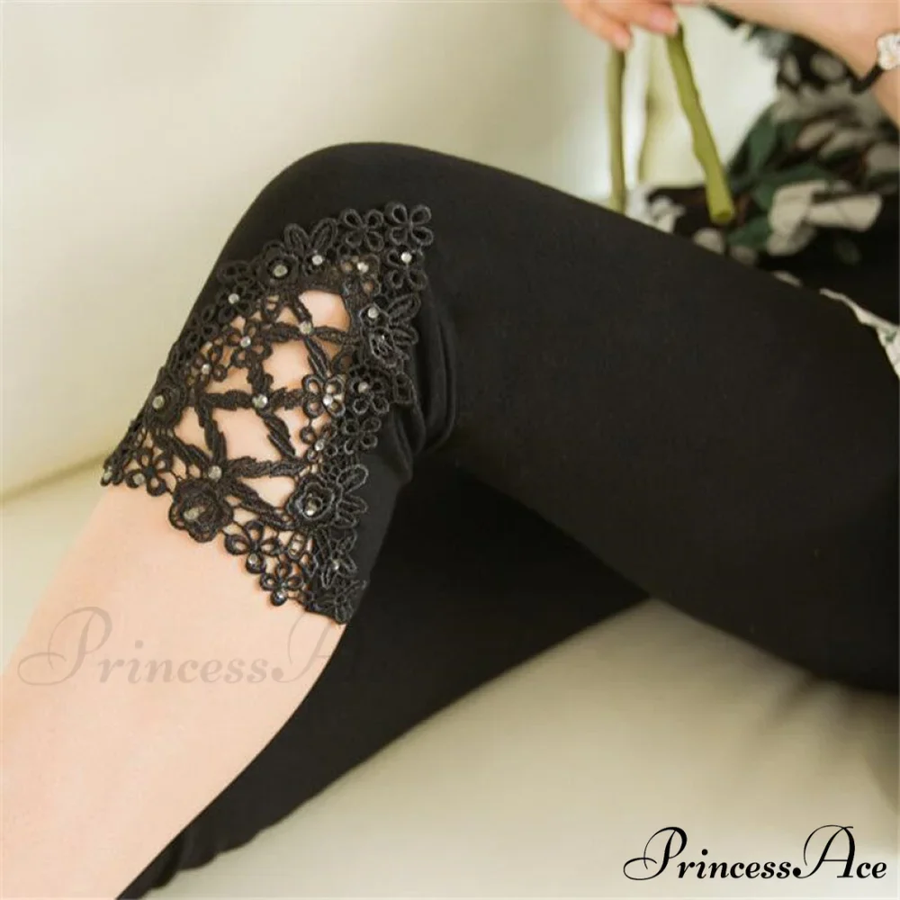 Hollow Lace Stretch Leggings - Image 8