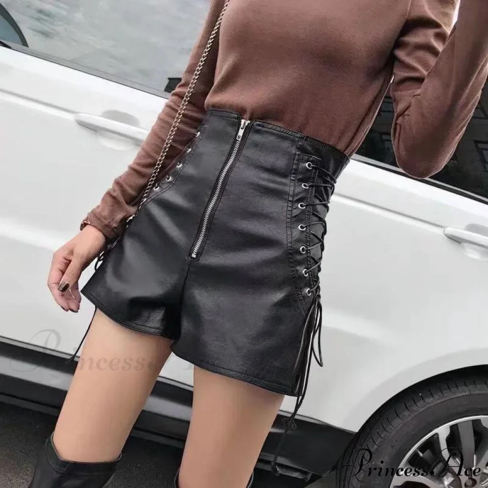 Black Bandage Pu Leather Shorts - Image 6