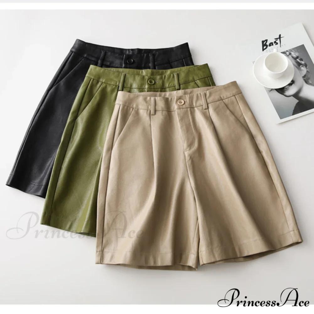 Back Buttons Fashion PU Leather Shorts - Image 3