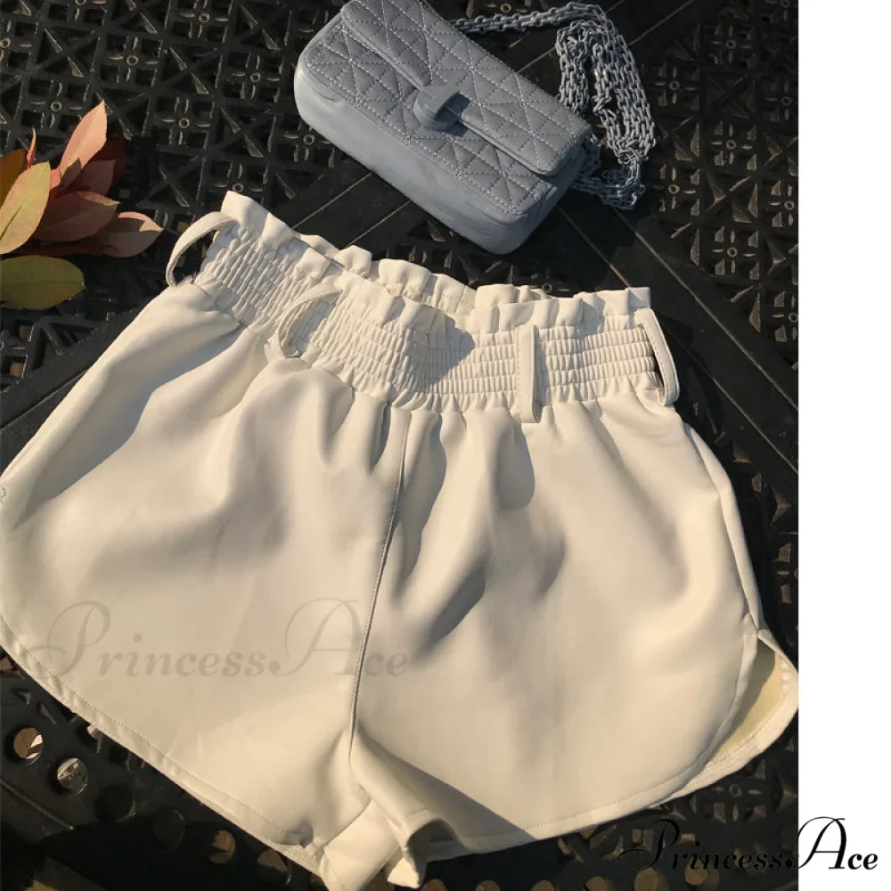 Elastic High Waist White PU Shorts - Image 9