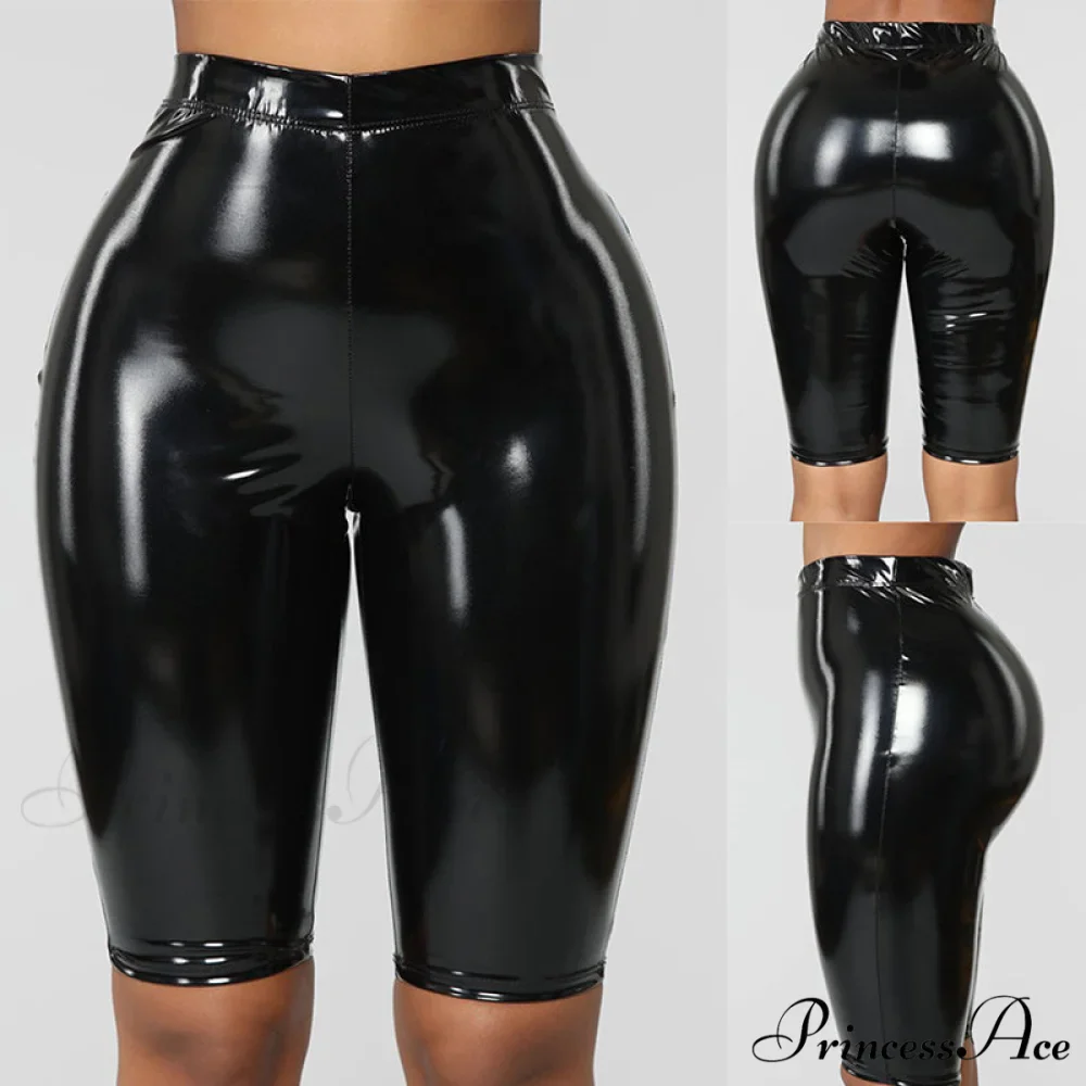 Sexy Wet Look PU Leather Shorts - Image 2