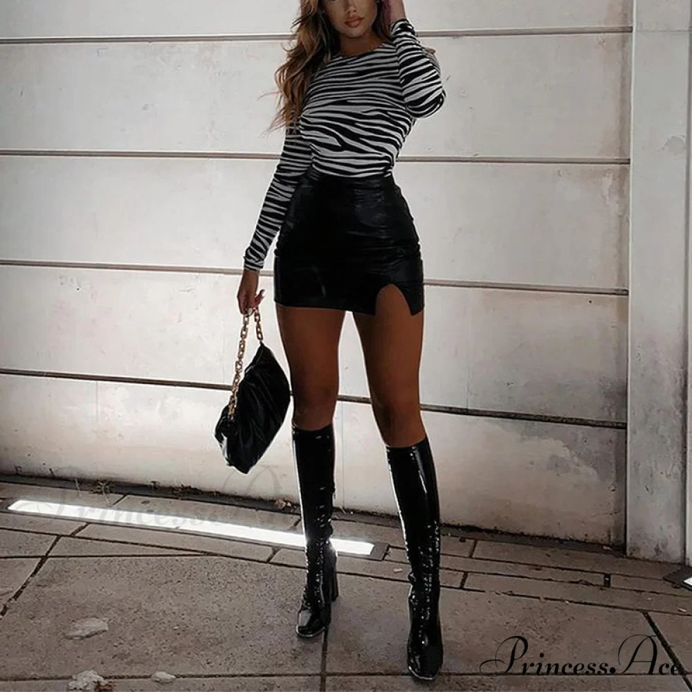 High Waist Split Pu Leather Mini Skirt - Image 4