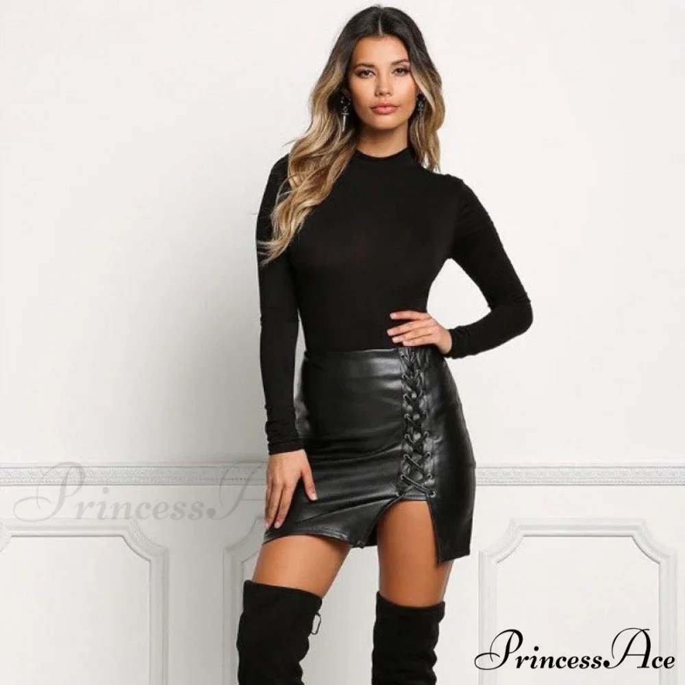 Sexy Girls Black PU Leather Mini Skirts - Image 6