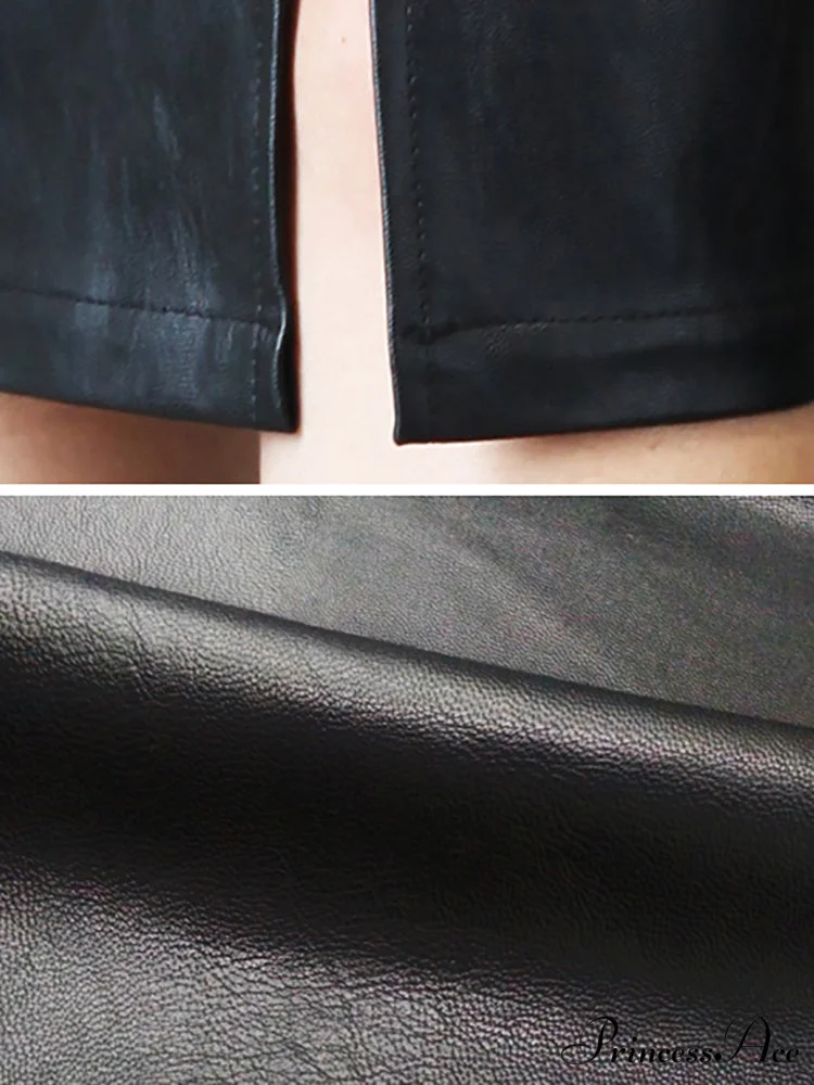 Office Lady Black PU Leather Skirt - Image 6