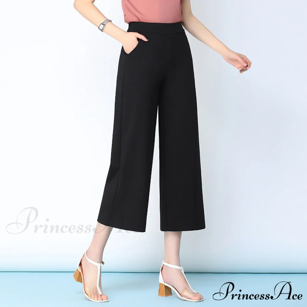White High Waist Wide Leg Capris Pants - Image 2