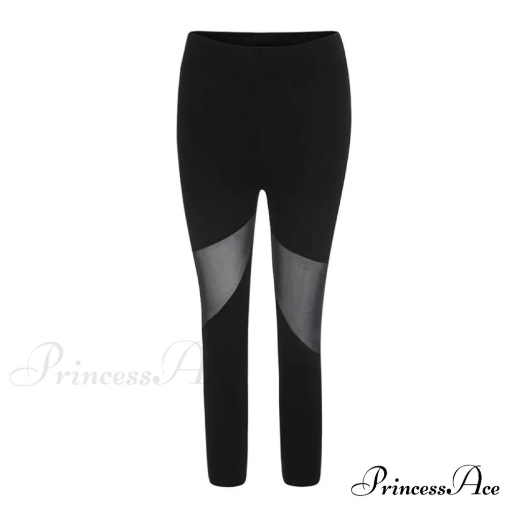 Black Patchwork Mesh Capris Leggings - Image 6