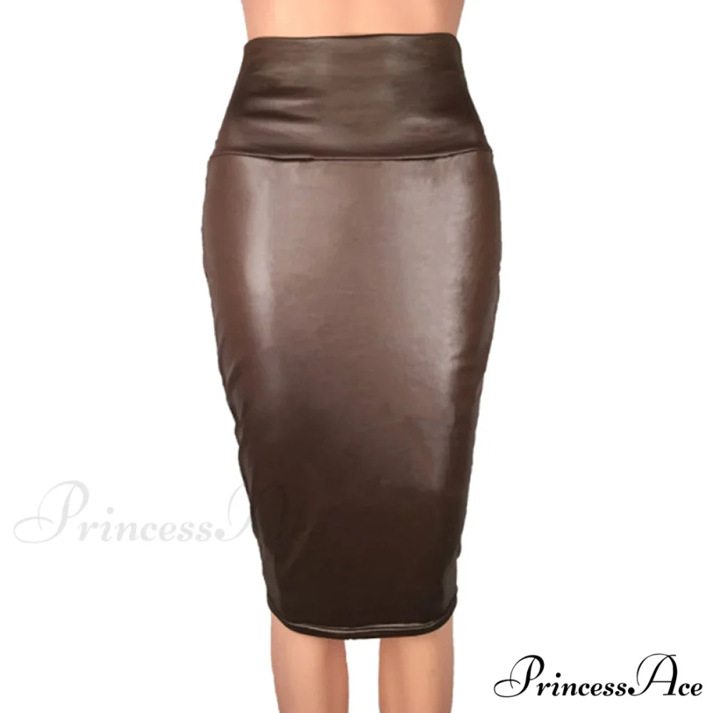 PU Leather Elegant Pencil Midi Skirts - Image 8