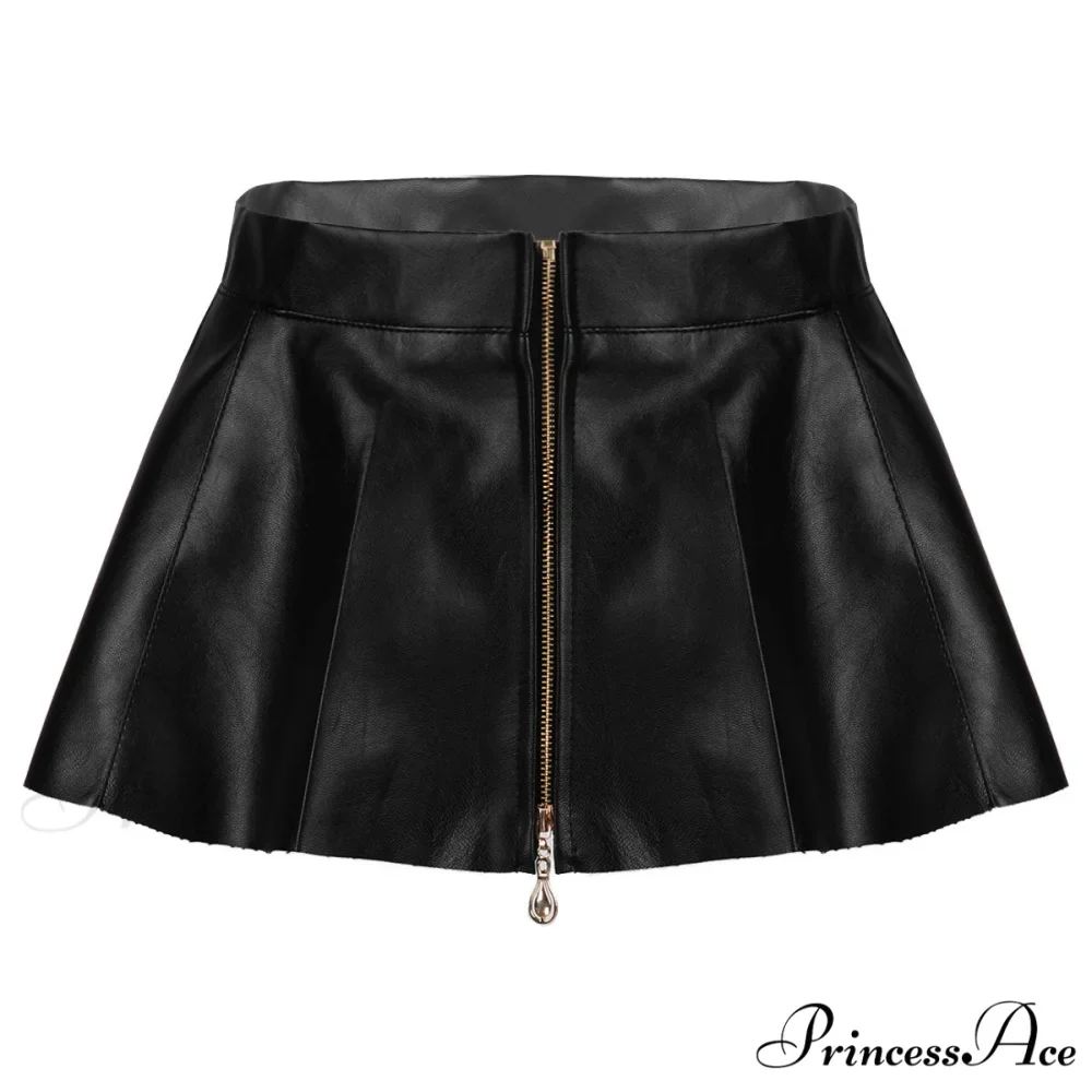 Leather Front Zipper Pleated Mini Skirt - Image 4