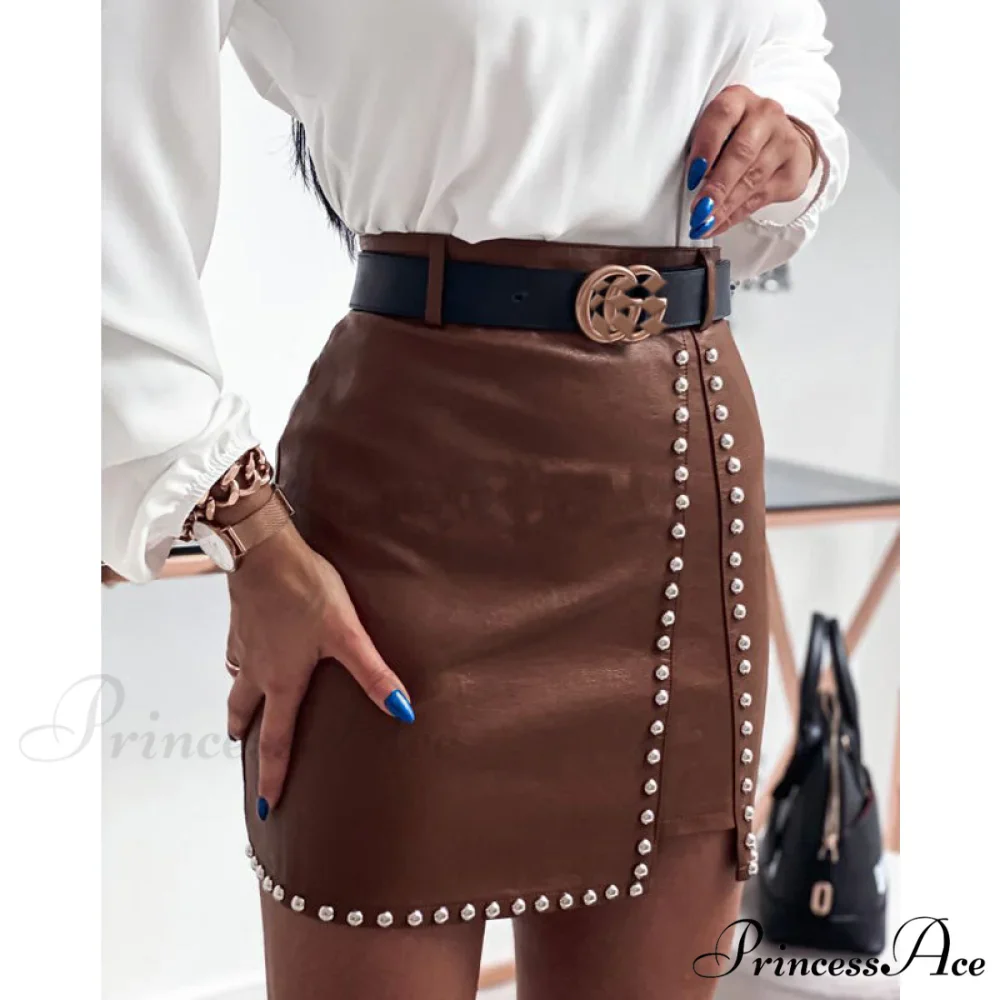 Elegant Fashion Rivets PU Leather Skirts - Image 2