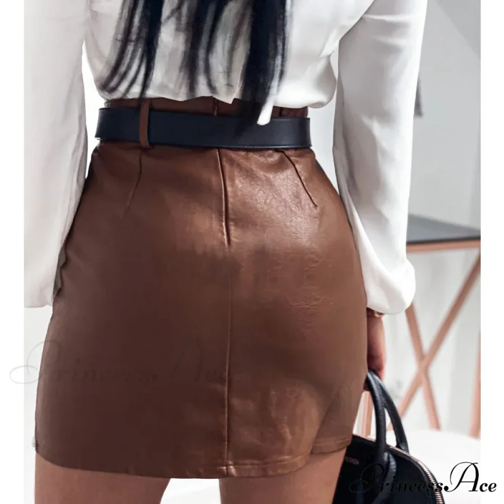 Elegant Fashion Rivets PU Leather Skirts - Image 3