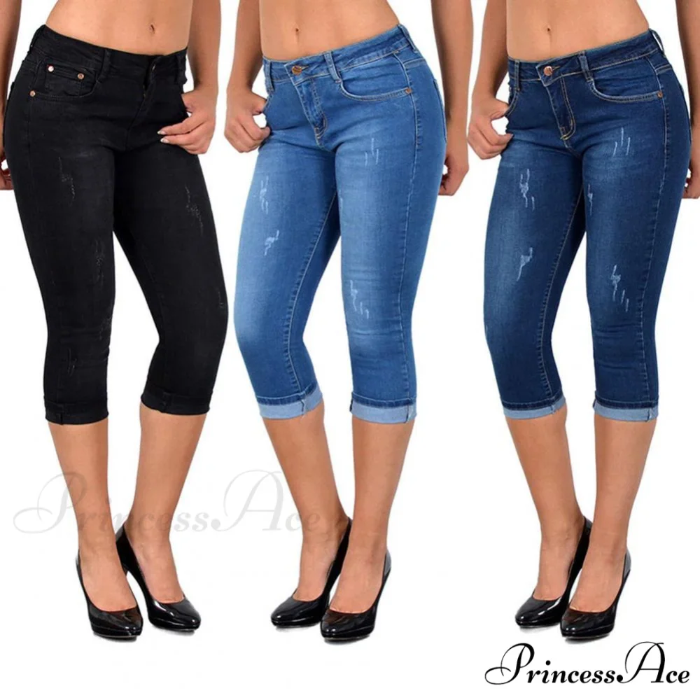 Skinny High Waist Cropped Denim Capri Pants - Image 2