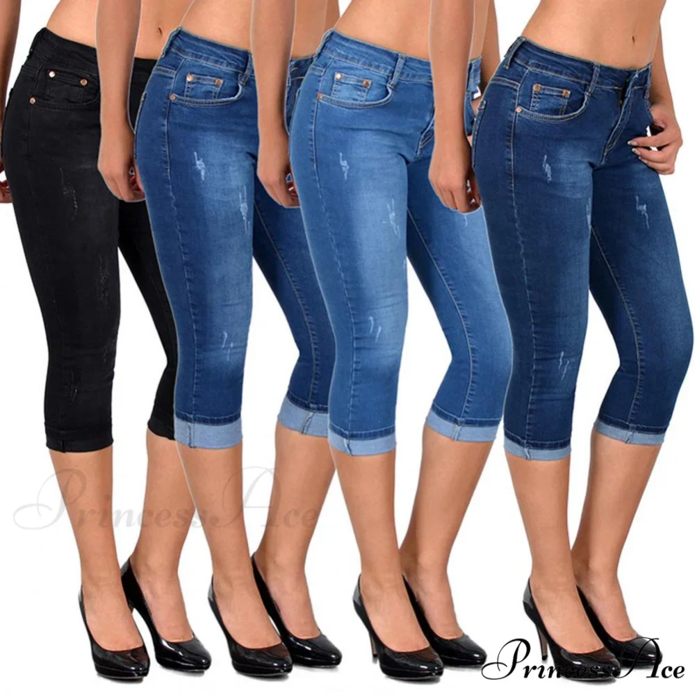 Skinny High Waist Cropped Denim Capri Pants - Image 3