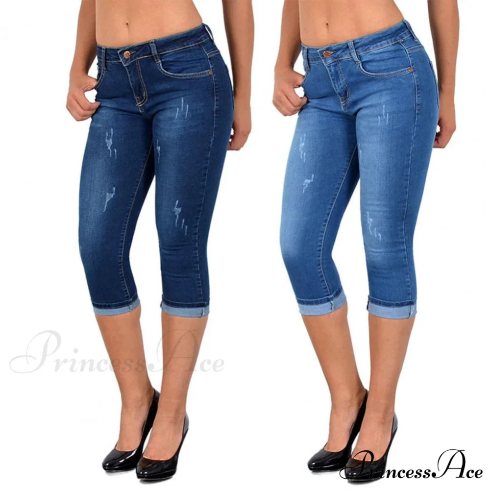 Skinny High Waist Cropped Denim Capri Pants - Image 4