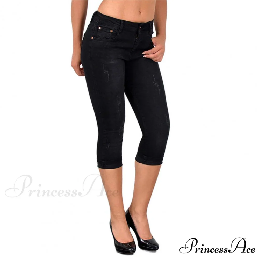 Skinny High Waist Cropped Denim Capri Pants - Image 5