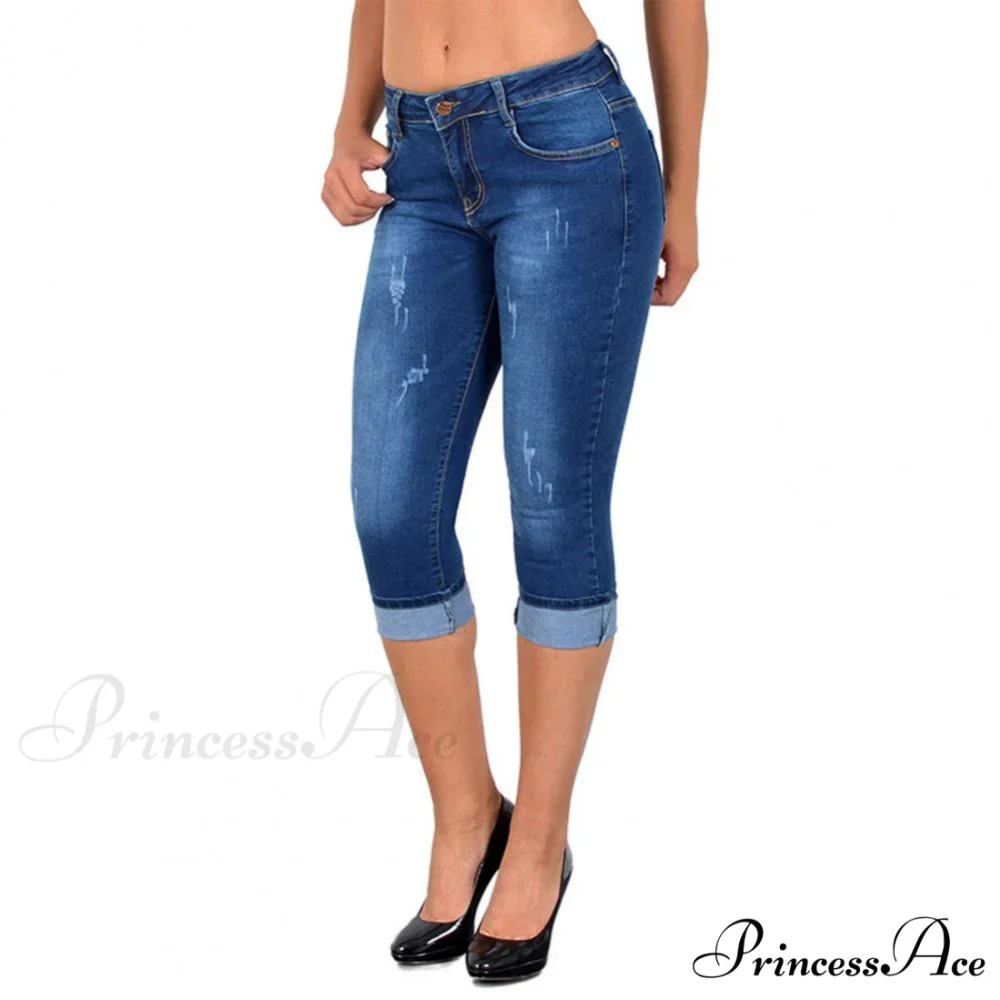 Skinny High Waist Cropped Denim Capri Pants - Image 7
