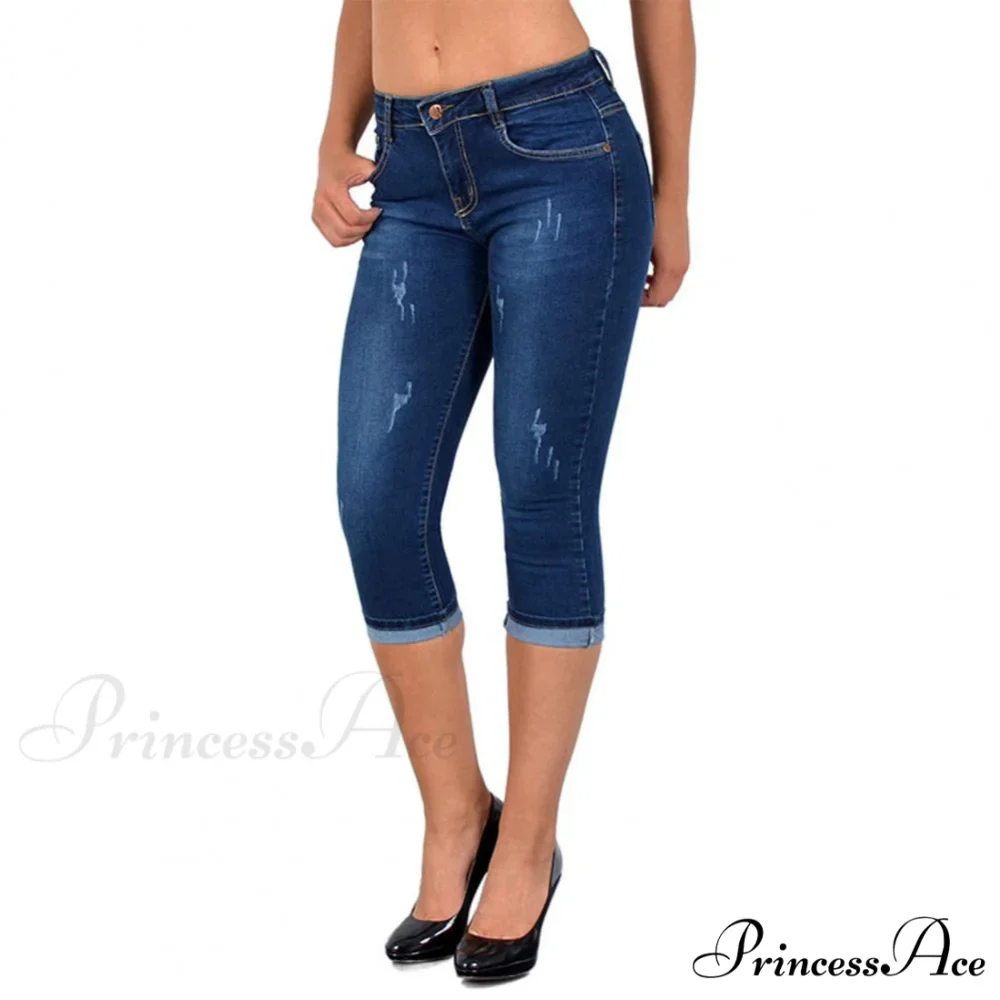Skinny High Waist Cropped Denim Capri Pants - Image 8