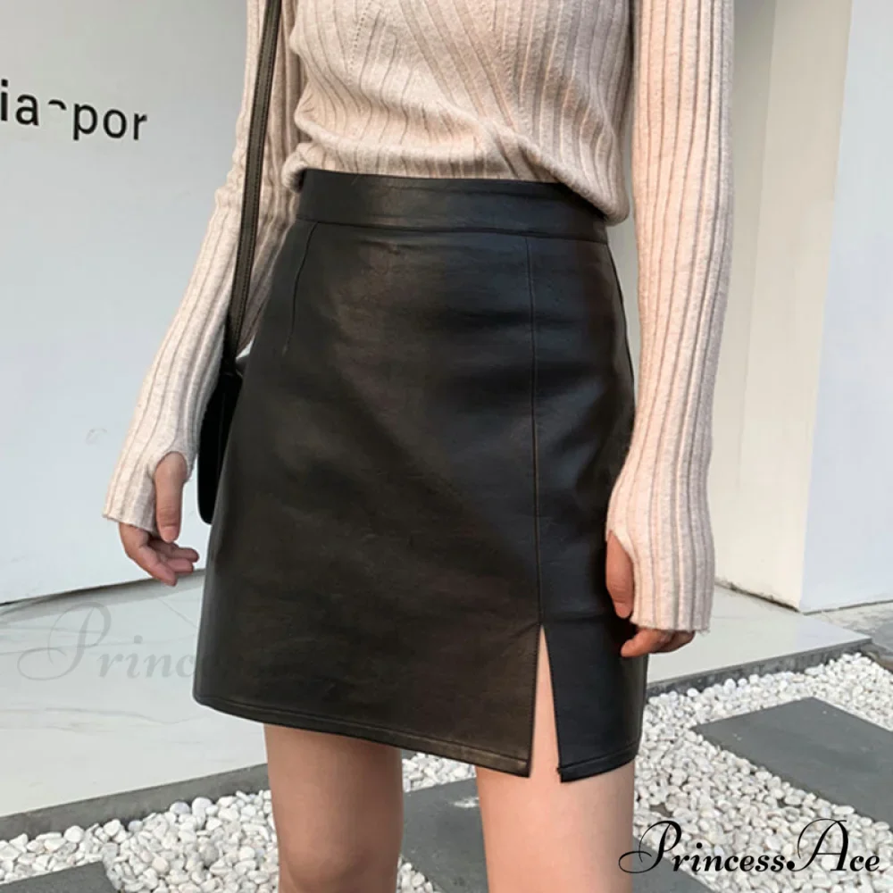 New A- line Slit Leather Skirt - Image 3