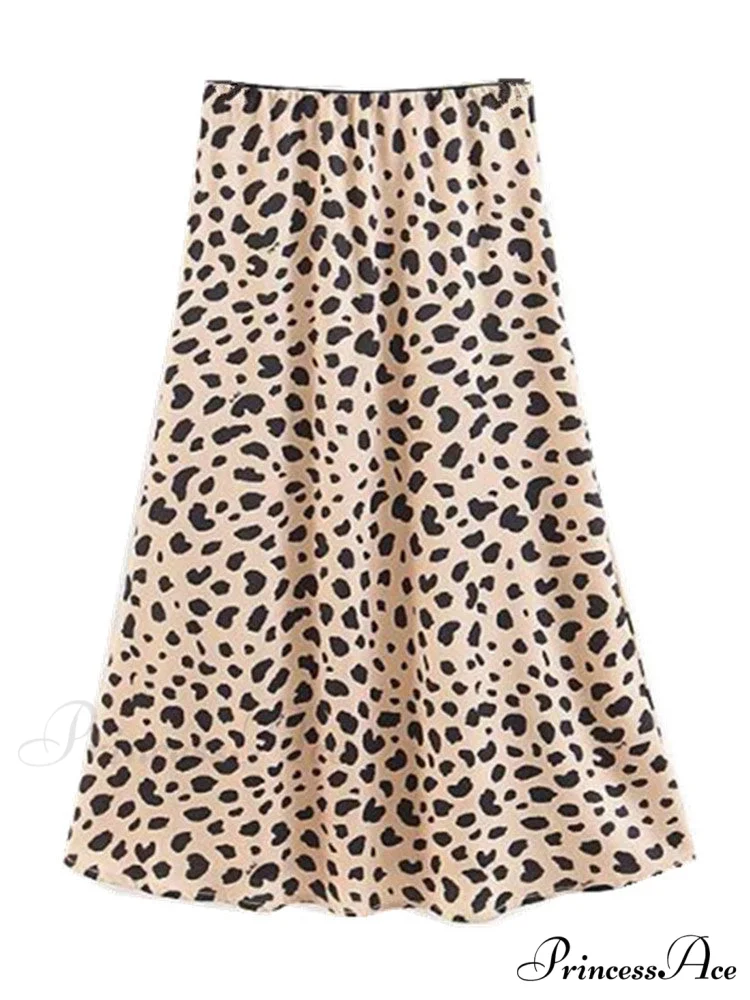 Retro High Waist Leopard Print Satin Skirt - Image 2