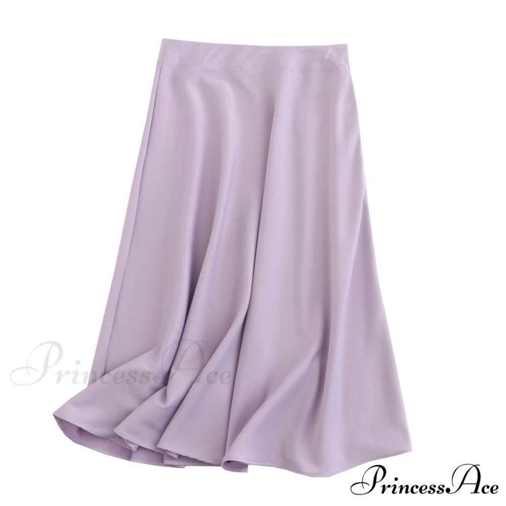 Solid Color High Quality Satin Midi Skirt - Image 10