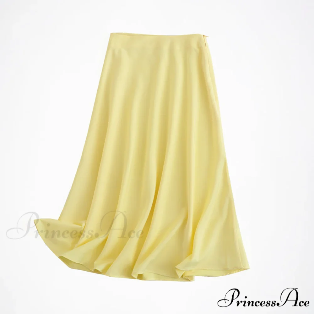 Solid Color High Quality Satin Midi Skirt - Image 11