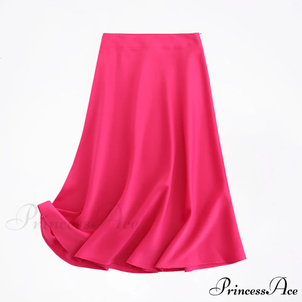 Solid Color High Quality Satin Midi Skirt - Image 12