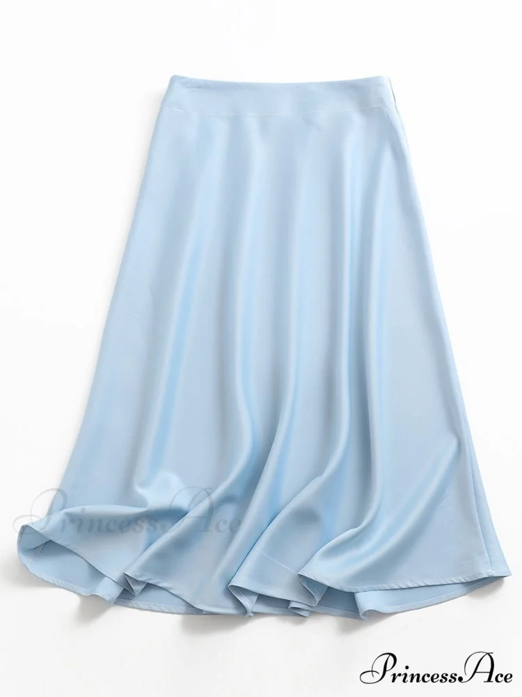 Solid Color High Quality Satin Midi Skirt - Image 2