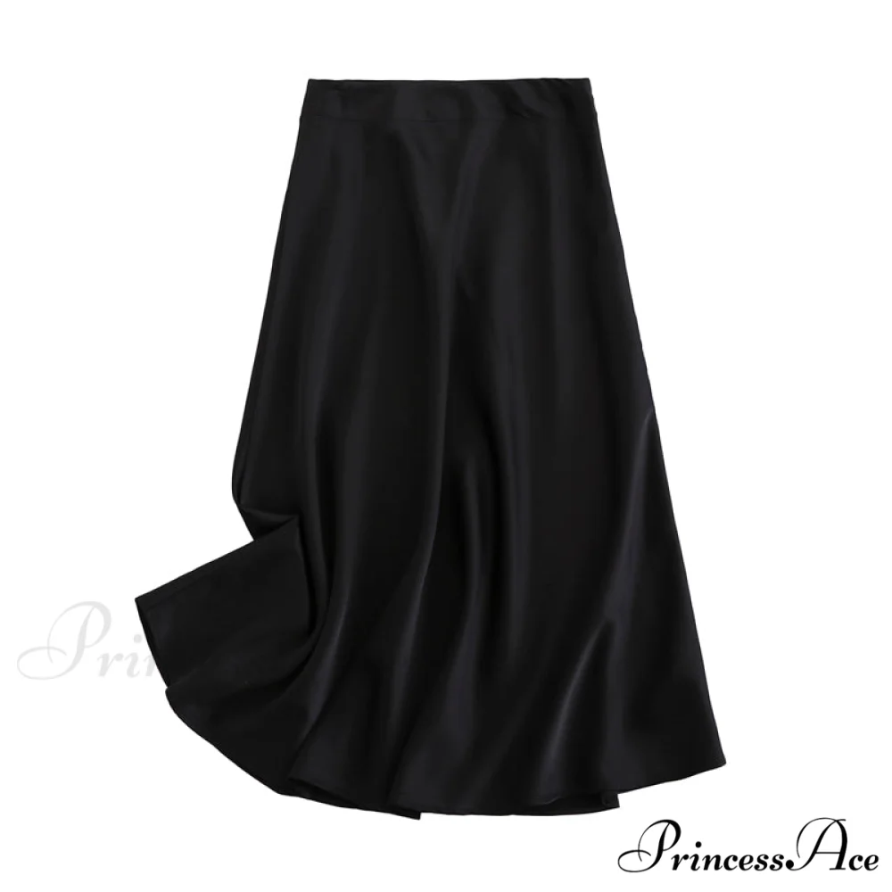 Solid Color High Quality Satin Midi Skirt - Image 3