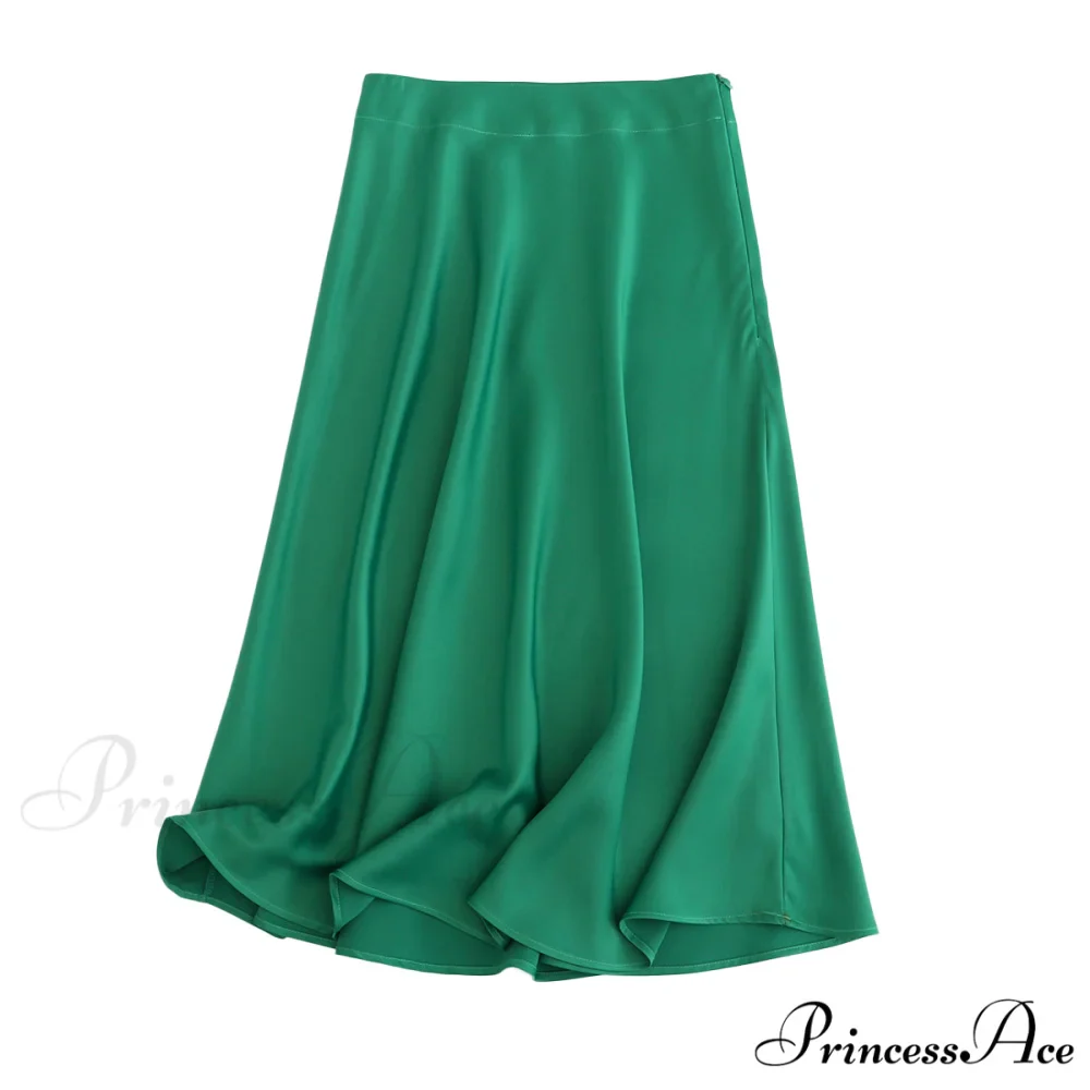 Solid Color High Quality Satin Midi Skirt - Image 4