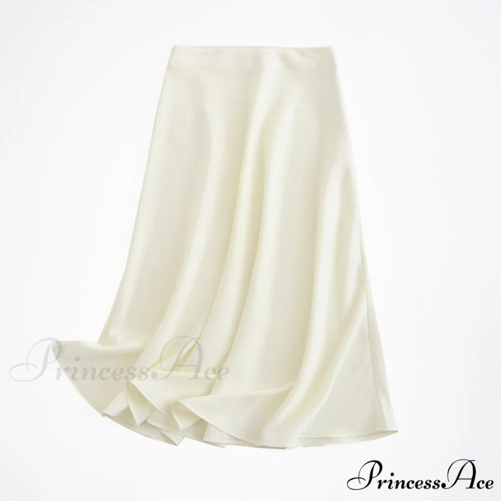 Solid Color High Quality Satin Midi Skirt - Image 5