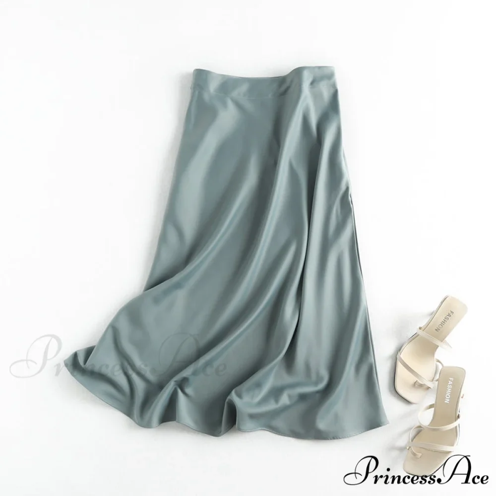 Solid Color High Quality Satin Midi Skirt - Image 6