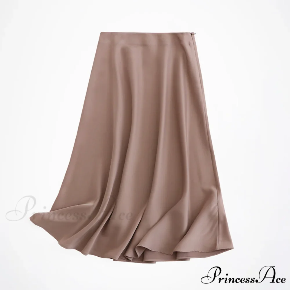 Solid Color High Quality Satin Midi Skirt - Image 7