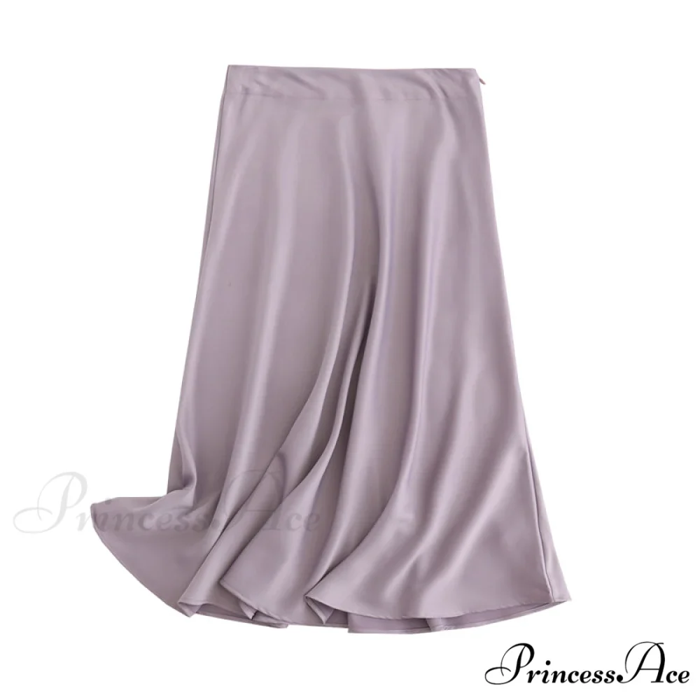 Solid Color High Quality Satin Midi Skirt - Image 9