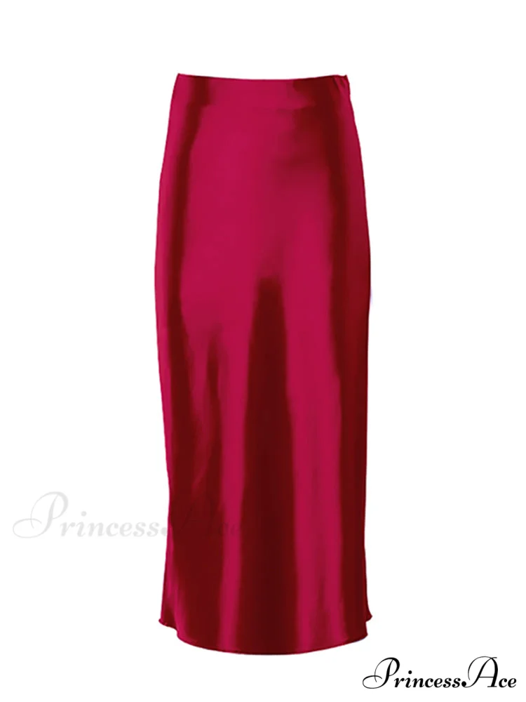 Solid Purple Satin Silk Skirt - Image 15