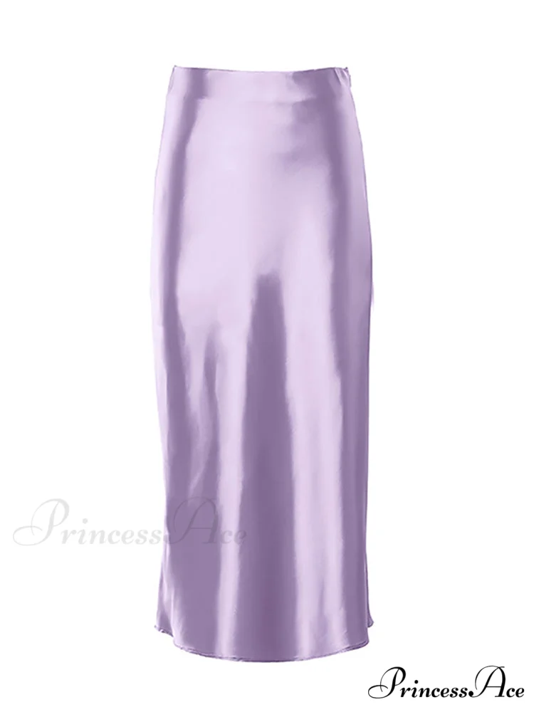 Solid Purple Satin Silk Skirt - Image 3