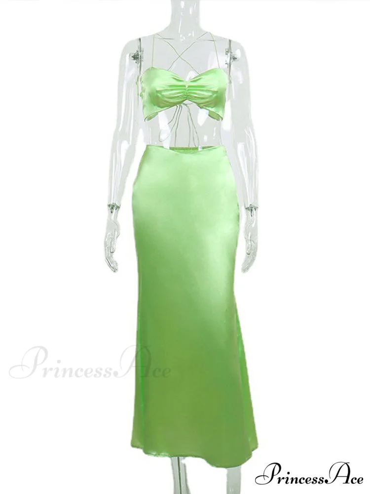 Sexy Satin Tube Top Midi Skirts - Image 6